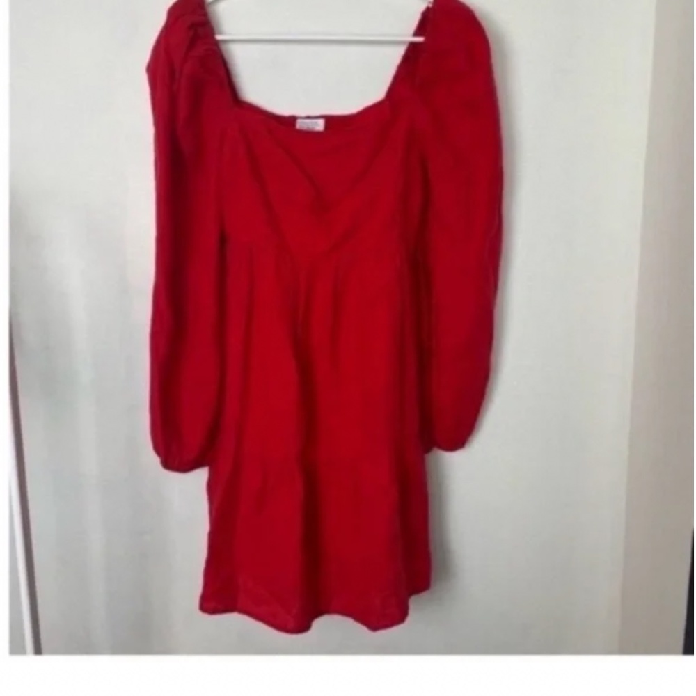 & OTHER STORIES Linen Peasant Dress Cottagecore Puff Sleeve Red Ruffle 4 EUR 36 - Picture 5 of 10